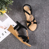 New Flat-Soled Sandals Female Xia Ping And Beaded Bohemian Sandals Toe Sweet Student Beach