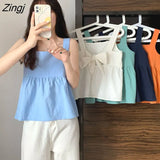 Women Colorful Trendy Sexy Korean Square Collar Elegant Bow Backless Loose Streetwear Chic Japan Tops Female Mujer