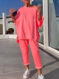 New Casual Solid Color Collar Long-Sleeved Top Sports Trouser Suit