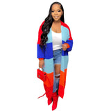 Zingj New Women's Casual Contrast Color Cardigan Handmade Knitted
