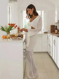 Suit With V-Neck Top Hollow Skirt Knitted Two-Piece Suit