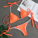 Zingj New Solid Color Sexy Strap Women's Swimsuit Luxury Rhinestone Swimsuit Thong