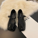 Zingj New Rough Heel Love Small Leather Shoes Women's Shoes New Spring French Niche Mary Jane Black Square Head Single