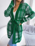 Wind Autumn And Winter Lattice With Lantern Sleeve Casual Cardigan Sweater Coat Women's