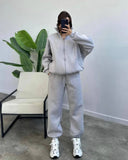 Women's Plus Velvet Set Fashion Simple Long-Sleeved Sweater Pure Color Sports Suit