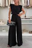 Women's Fashion Set Round-Neck Sleeveless Top 100-Fold Broad Leg Trousers Two-Set Casual