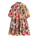 New Lapel Button Solid Color Wide Pendulum Cotton Dress