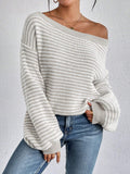 Temperament Collar Spring And Autumn Knitted Sweater Classic Stripe Bump Color Cover Casual