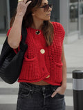 2025 Spring And Autumn 2025 New Women's Pocket Sleeveless Short Knitted Cardigan