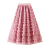 Yarn Lotus Leaf Side Temperament Skirt Women's Dress 2025 Spring And Autumn New Famous Woman Long Dress Thin Cake Skirt