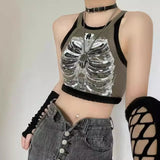 Zingj X-Ray Rib Print Sleeveless Vest Niche Design Versatile Hottie Short
