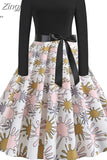 Women Long Sleeve Plaid Print Winter Dress Casual Black Patchwork Vintage Rockabilly Dress Robe Slim Elegant Party