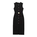 Elegant Sleeveless Round Collar Buckle Dress Dress Stylish