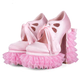 Pink Sweet Spice Girl Lolita Water Lace Coarse Heel Y2K Plus 47 Women's High