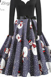 Christmas Dress Women Vintage Winter Polka Dot Print Long Sleeve Casual Elegant Party Dress S~3XL Robe