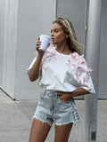 Girl Ribbon Bow Loose Short-Sleeved T-Shirt In Wind Loose Cotton Casual