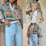 Women's New Temperament Commuter Shirt Collar Print Long-Sleeved Casual Fashion Lady