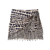 New Cross-Skirt Trend Women's Street Bunch Beads Double Lint Print Skirt