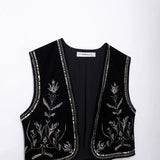 Women's Casual Street Sleeveless Velvet Embroidered Vests In Autumn