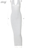 Ribbed Knitted V Neck Black Long Dress Women Sleeveless Slim Party Club Elegant Female Bodycon Midi Dress Streetwear