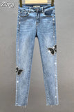 Sequins Jeans Women Bling Bling Spring Autumn Woman High Waist Pencil Denim