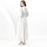New French Women's Dress High-End Wood-In-Ear Splicing Single Buckle Lace Embroidery
