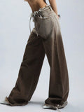 Wind Hair Gradient Babes Jeans Women Autumn New Low-Rise Loose Straight Trousers Belt