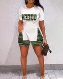 Size Women's Wear Spring And Summer 2023 New Leisure Printed Short-Sleeved Shorts Two