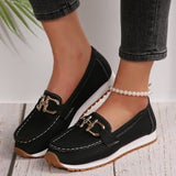 Women's Single Shoes 2025 Spring New Round Head Flat Solid-Colored Metal Chain Fashion Single Shoes Women's Casual