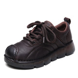 Layer Of Cow Skin Retro Style Single Shoes Women 2025 Autumn New Beef Soft-Soled Mother Shoes Round Head Lace Women's