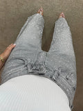 Industry Full Of Diamond Water Wash Jeans Women Senior Sense Low-Rise Straight Trousers Personality Hottie High Street