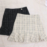 2023 New Autumn And Winter Lattice Coarse Flowers Half-Body Skirt High Waist A-Word Bag Hip Irregular Fishtail Skirt