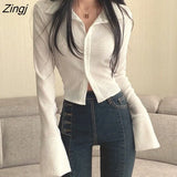 Long Sleeve T-shirts Women Slim Ins Korean Style Thin Chic Sexy Girls Simple All-match Crop Tops Young Sunscreen Fall