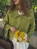 Sen Knitted Cardigan Loaf Collar Sweater Woman Fresh Sweet Wind Relaxed Leisure