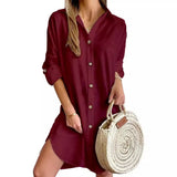 Zingj Hot Fall Casual Long Sleeve Lapel Button Shirt Dress Women's