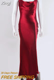 Elegant Satin Backless Long Dress For Women Gown Summer Spaghetti Strap Sleeveless Night Club Party Long Dress