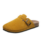 Size 35-45 Vintage Women's Shoes One Foot Flat Bottom Bag Head Half Slippers Women's Summer Wear Round Head Belt Buckle Cool