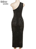 Inclined Shoulder Maxi Dresses Women 2023 Summer Sexy Hollow Trend Skinny Robe Female Elegant Bodycon Vestidos