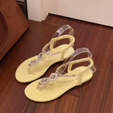 Roman Sandals Women 2025 New Summer Outside Wearing Flat Bottom Water Drill Characters Beach