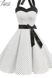 Women Polka Dot Print Summer Dress Sexy Retro White Halter Vintage Dress Robe Femme Pin Up Rockabilly Party