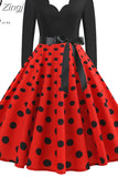 Dress Women Winter Long Sleeve V Neck Elegant Vintage Santa Claus Print Xmas Party Outfits Black Big
