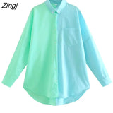 Women Fashion Color Matching Loose Blouse Office Ladies Long Sleeve Buttons Leisure Shirts Chic Street Blusas Tops