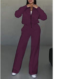 New Autumn And Winter Women's Casual Zipper Jacket Wide Leg Pants Fashion