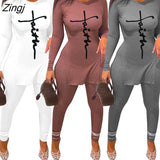 Tracksuit For Women Faith Letter Ribbed Knit Two Piece Set Casual 2 Pcs Outfits Long Sleeve Tshirts Pants Suit Matching
