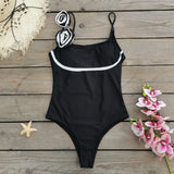 Suspension 3D Flowers Solid Color One-Piece Swimsuit Women 2025 New One-Piece