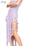 Sexy Strapless Off Shoulder Midi Dress Women Ruffles Split Beach Dress 2023 Summer Slim Fit Party Female Vestido