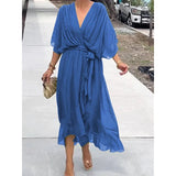 New Women's Solid Color With Long Skirt Bat Sleeve Irregular Dress