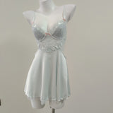 Process Embroidery Sexy Simulation Silk Pajamas 2025 New Spring And Autumn With Chest Cushions Of High-End Lace Sling