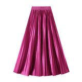 Version Of The Thin Spring New Bright Face Luster High Waist 100 Folds A Word Showing Skinny Dress Half-Dress Skirt