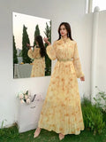 Light Luxury Temperament Dress Female High-End Feel Strapped Waist Three-Dimensional Flower Lantern Sleeve Print